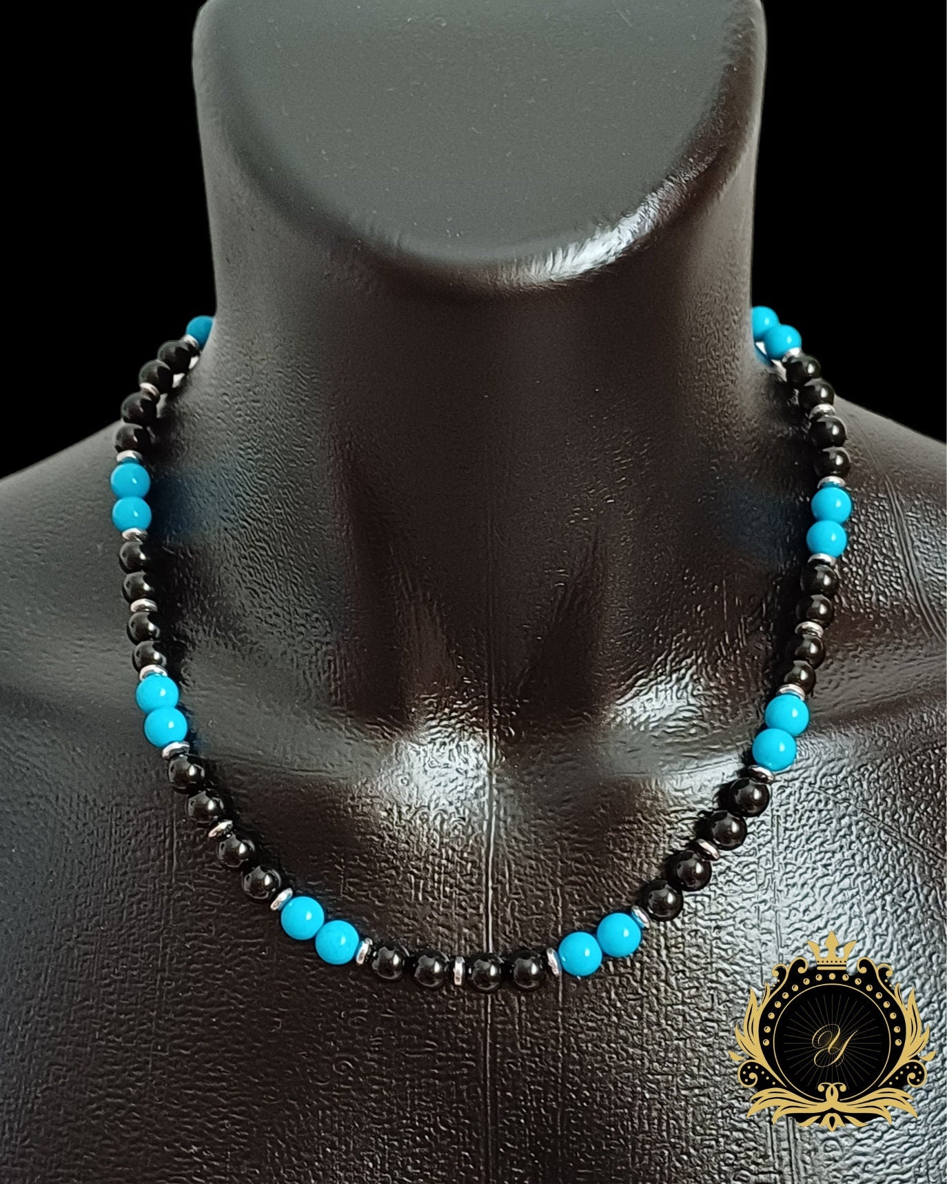 Turkuaz & Siyah Oniks Doğaltaş Erkek Kolye