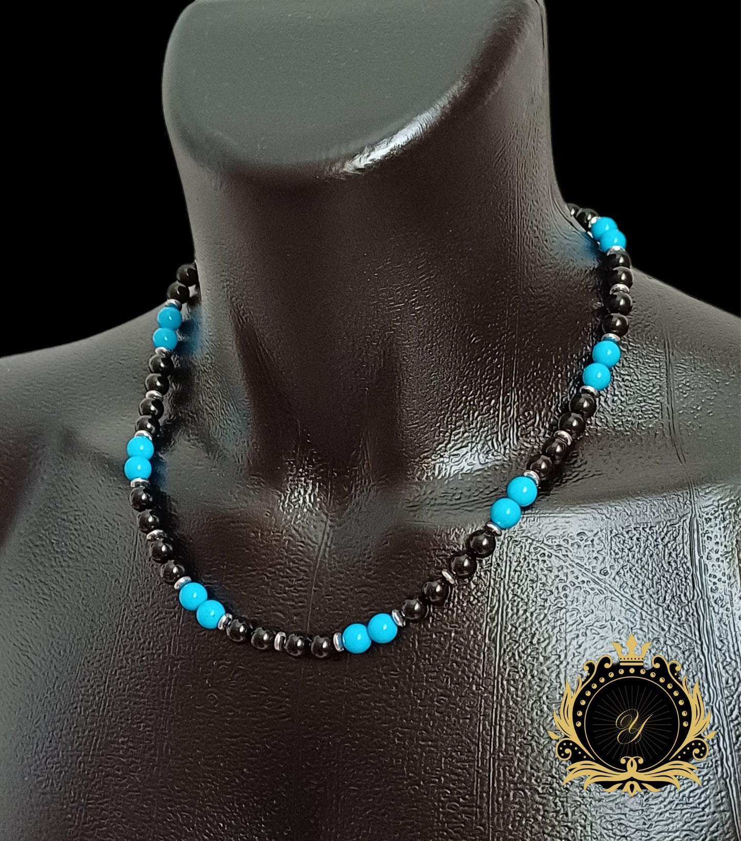 Turkuaz & Siyah Oniks Doğaltaş Erkek Kolye