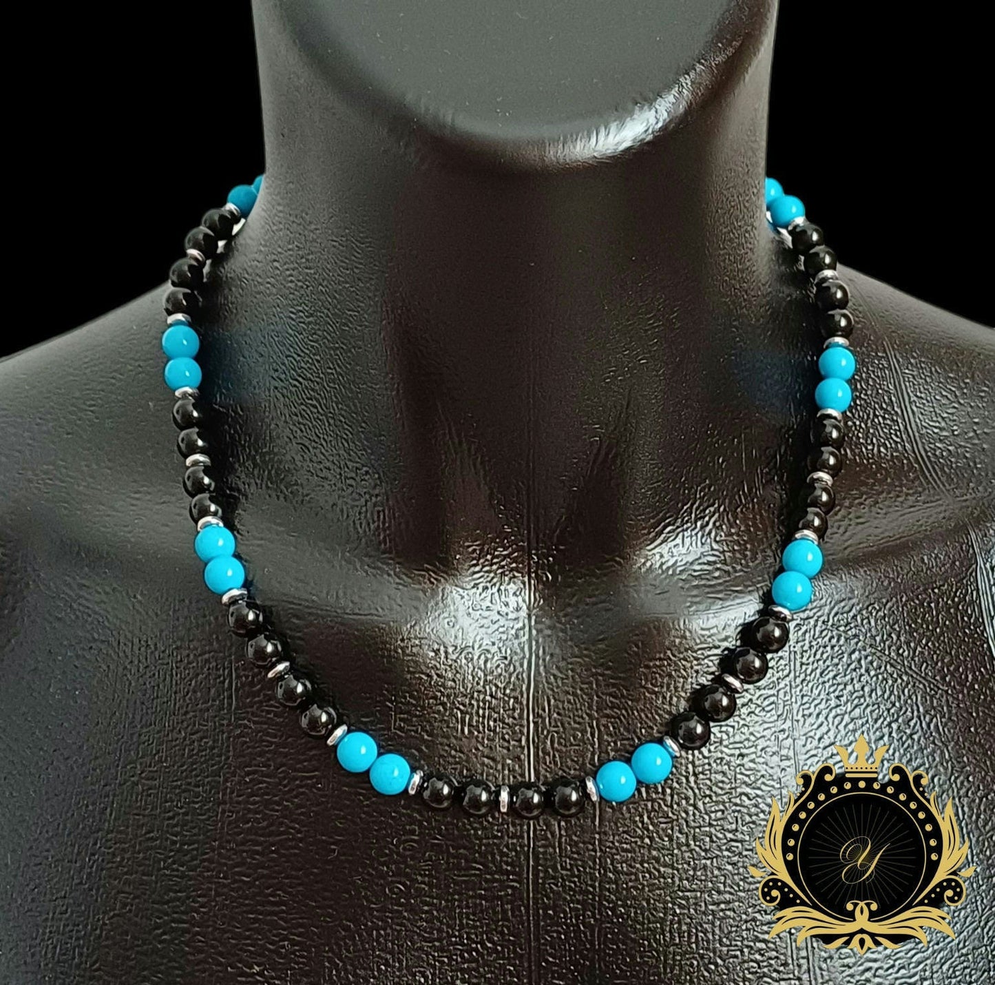 Turkuaz & Siyah Oniks Doğaltaş Erkek Kolye