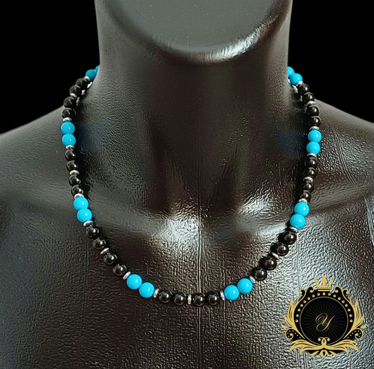 Turkuaz & Siyah Oniks Doğaltaş Erkek Kolye