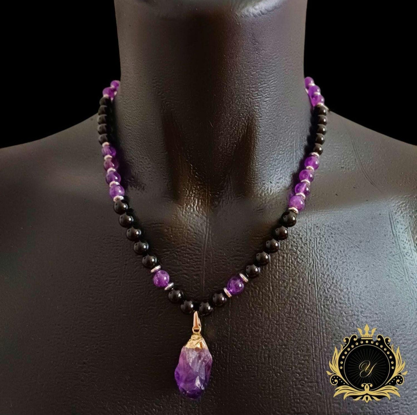 Ametist & Siyah Oniks Doğaltaş Kolye