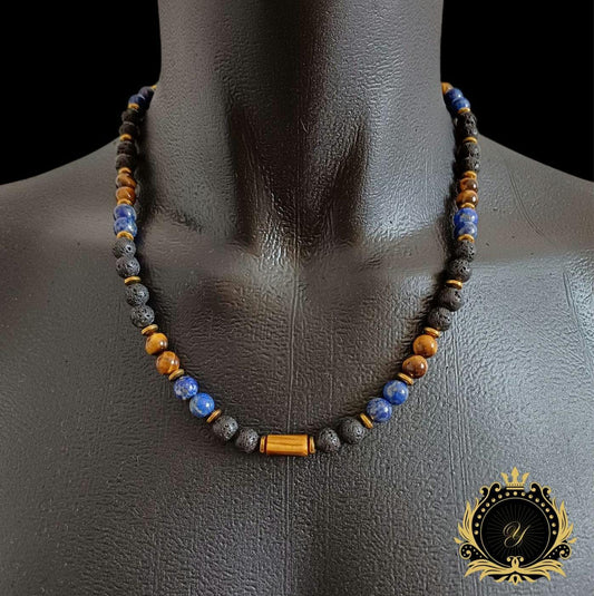 Lapis Lazuli & Kaplan Gözü & Lav Taşı Erkek Kolye