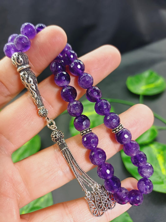 925 Ayar Gümüş Mücevher Kesim Ametist Tesbih