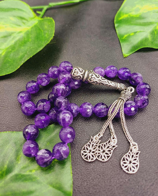 925 Ayar Gümüş Mücevher Kesim Ametist Tesbih