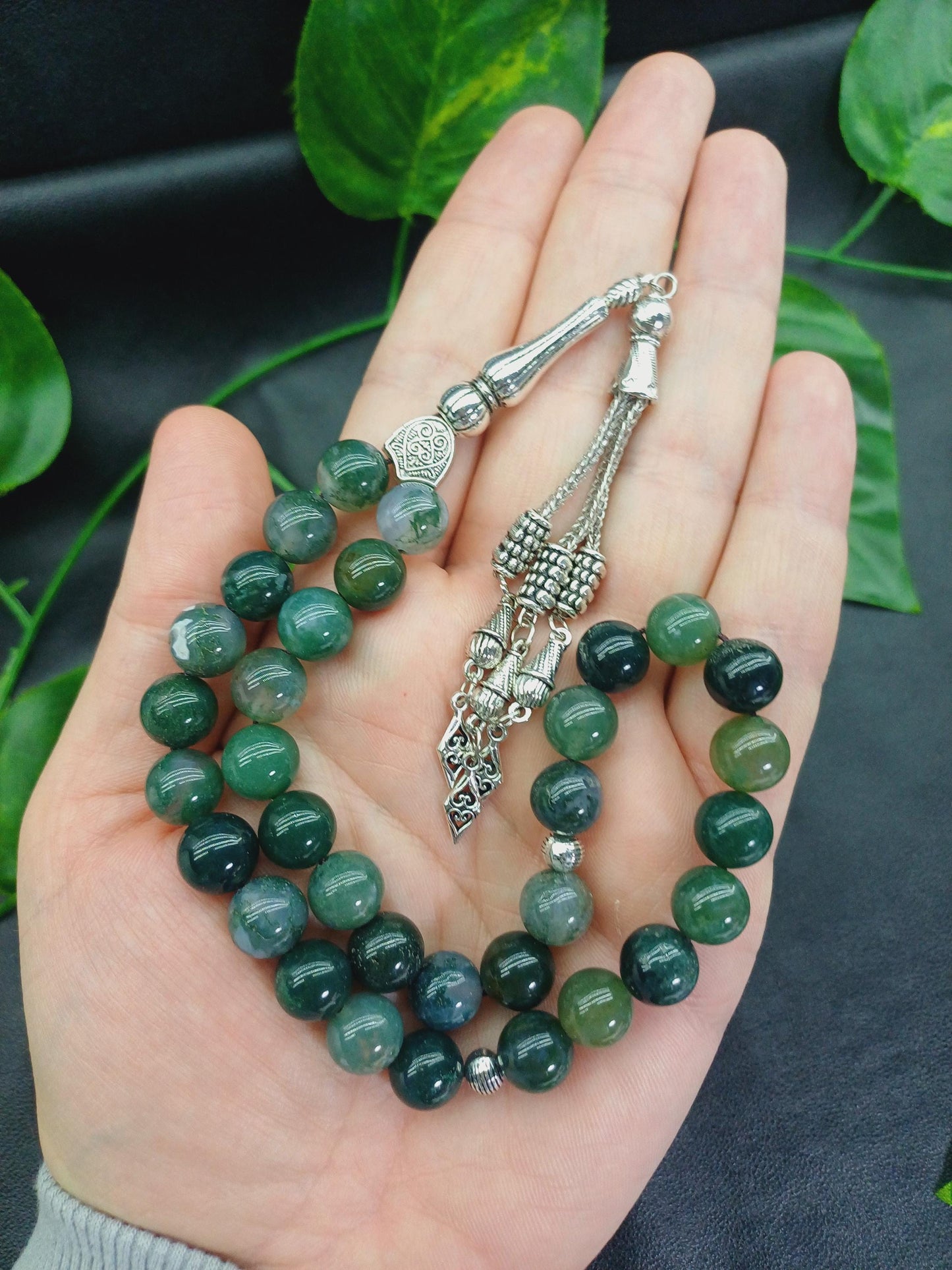 Yosunlu Akik Doğaltaş Tesbih