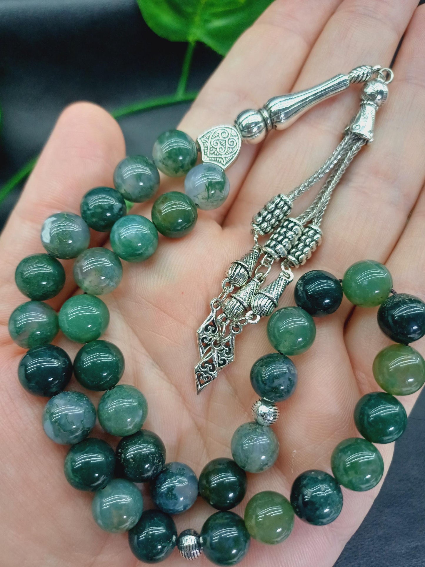 Yosunlu Akik Doğaltaş Tesbih