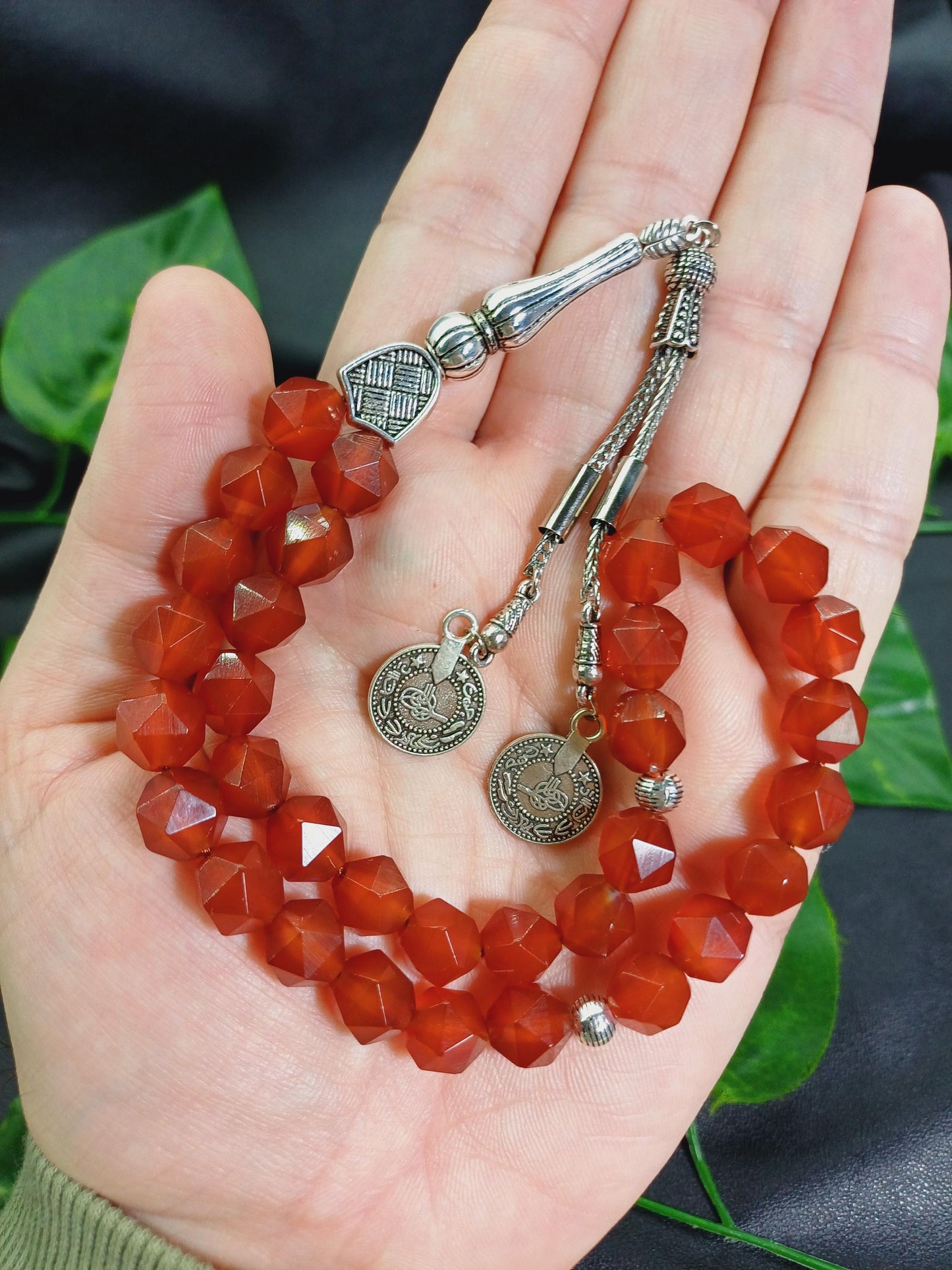 Altıgen Kesim Yemen Akik Doğaltaş Tesbih