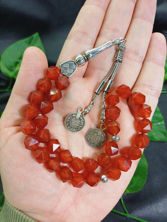 Altıgen Kesim Yemen Akik Doğaltaş Tesbih