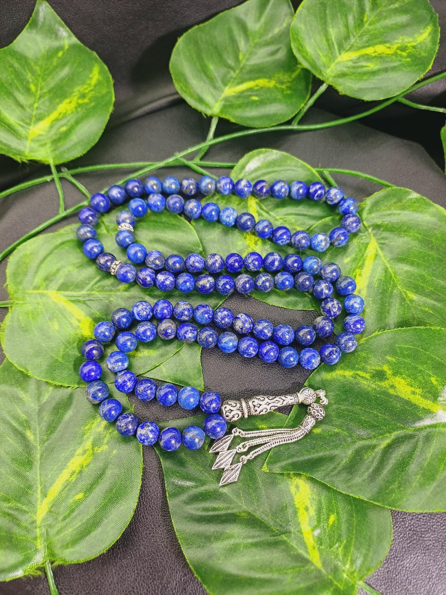 925 Ayar Gümüş 99 Boncuklu Lapis Lazuli Tesbih
