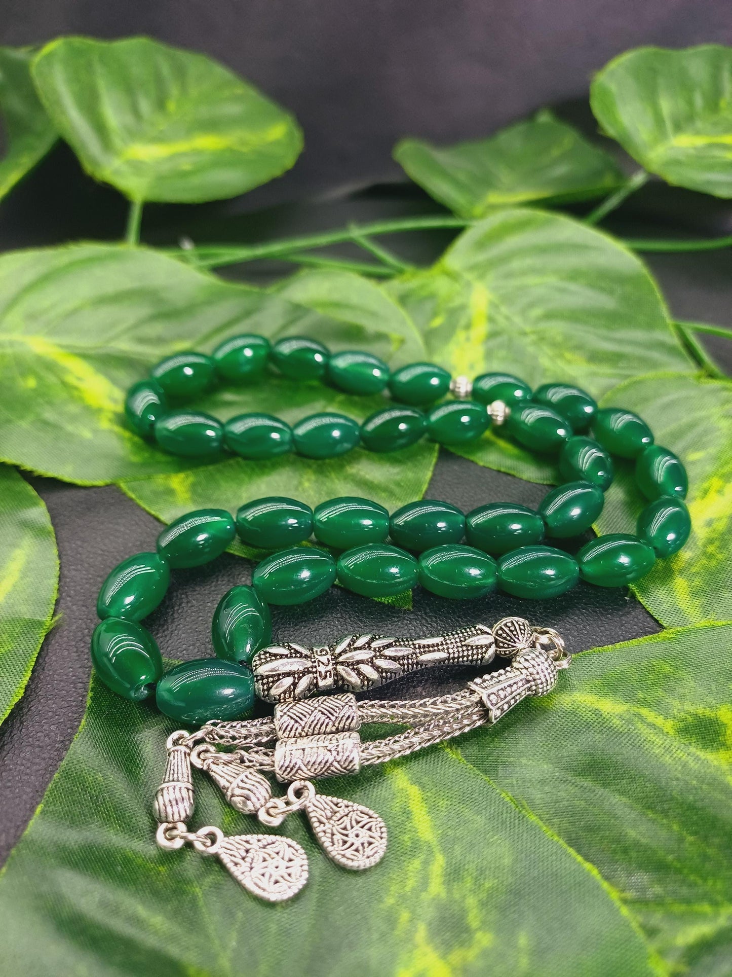 Arpa Kesim Yeşil Akik Doğaltaş Tesbih