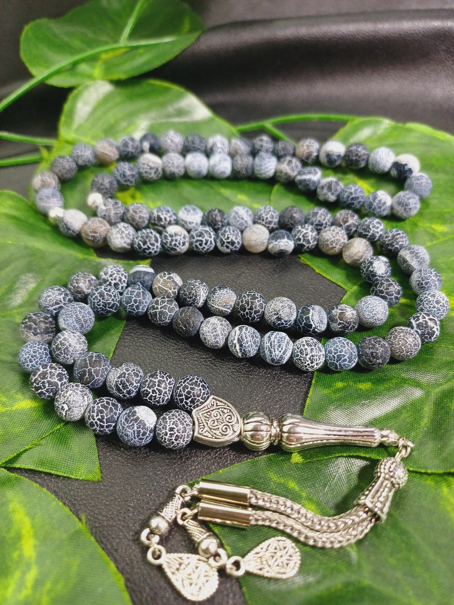 99 Boncuklu Damarlı Akik Tesbih