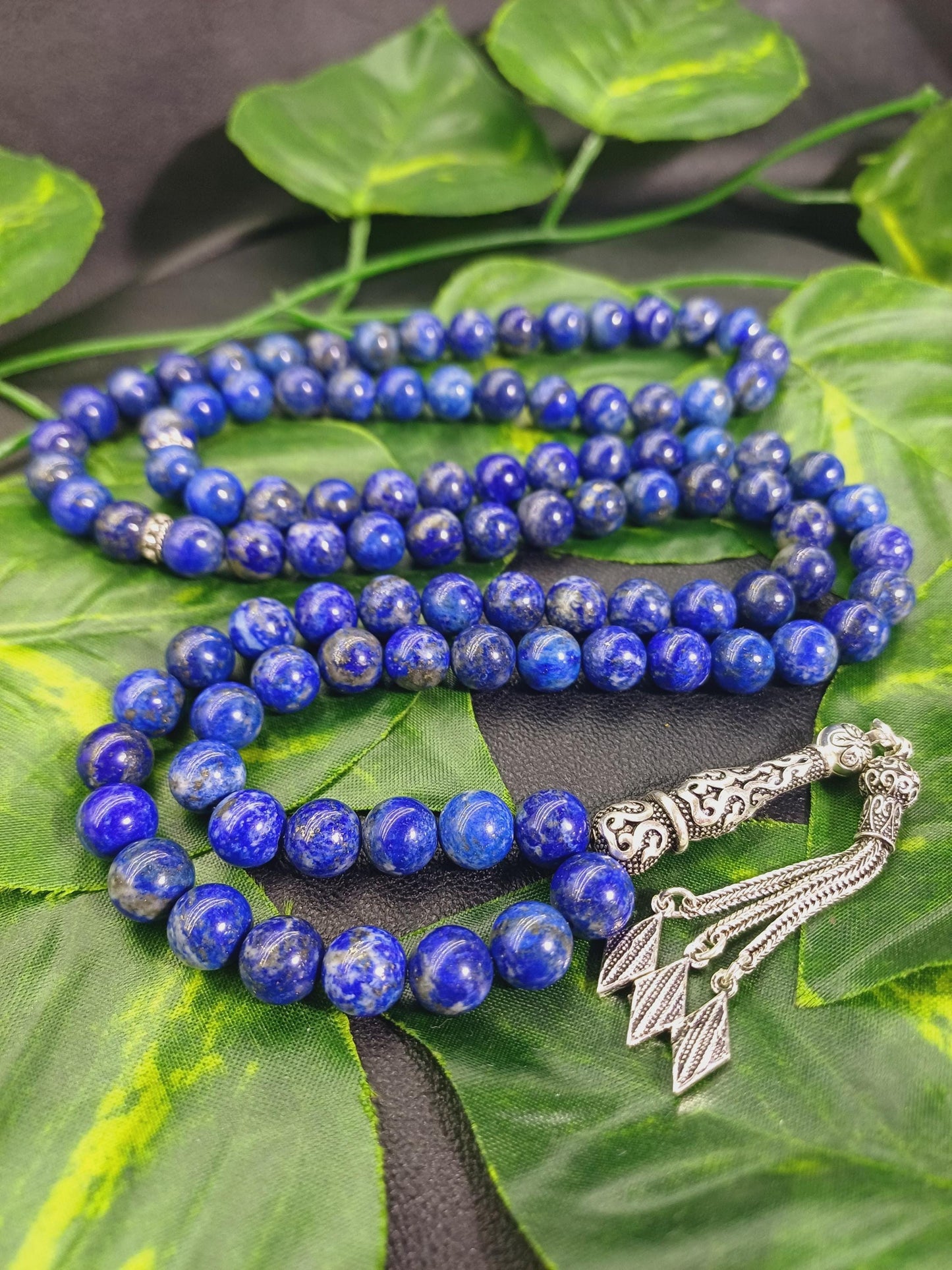 925 Ayar Gümüş 99 Boncuklu Lapis Lazuli Tesbih