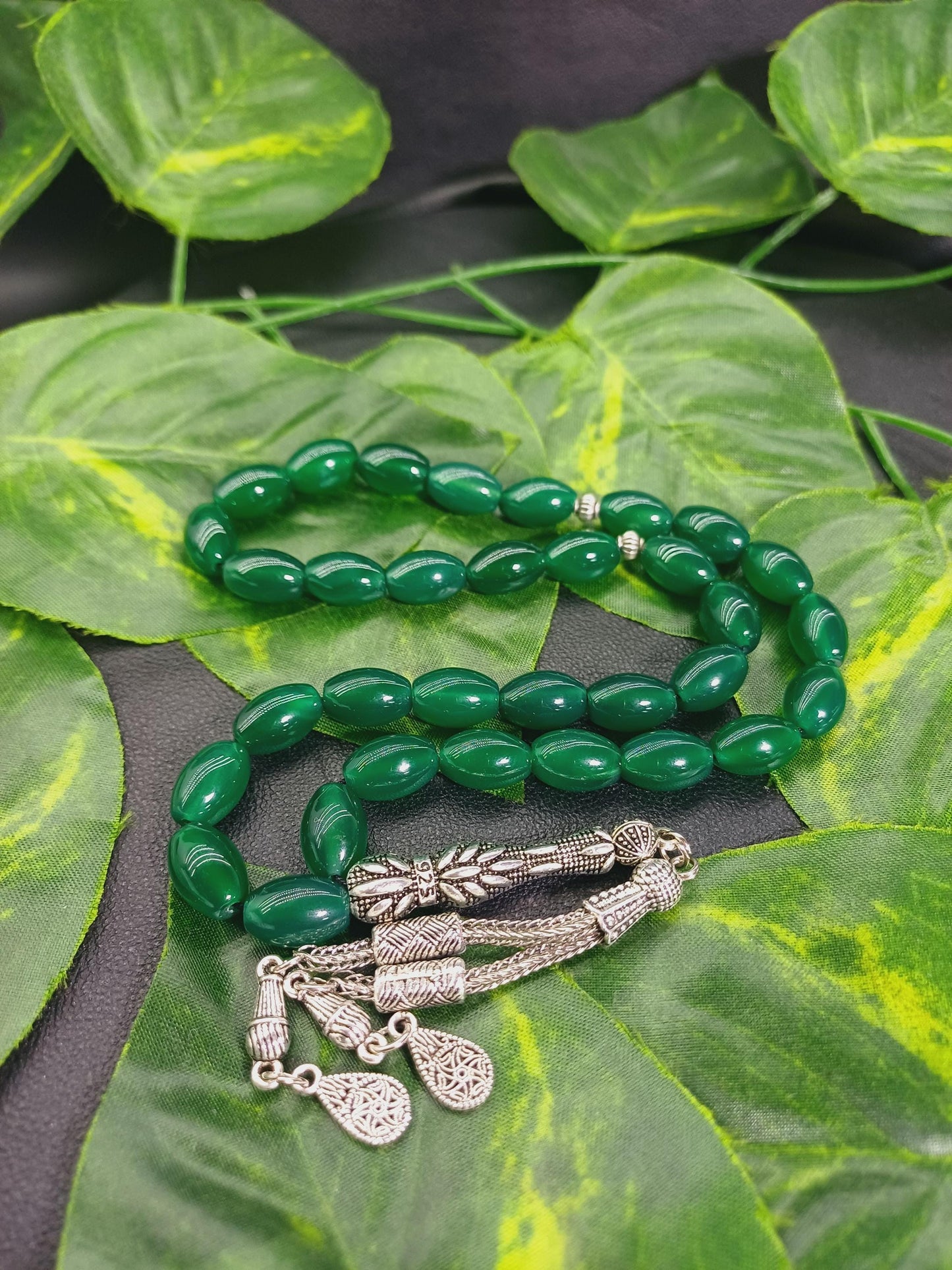 Arpa Kesim Yeşil Akik Doğaltaş Tesbih