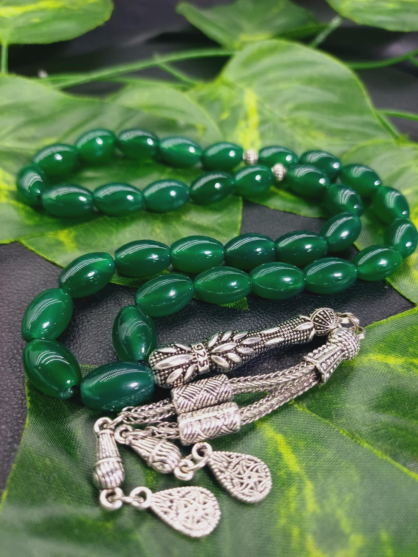 Arpa Kesim Yeşil Akik Doğaltaş Tesbih