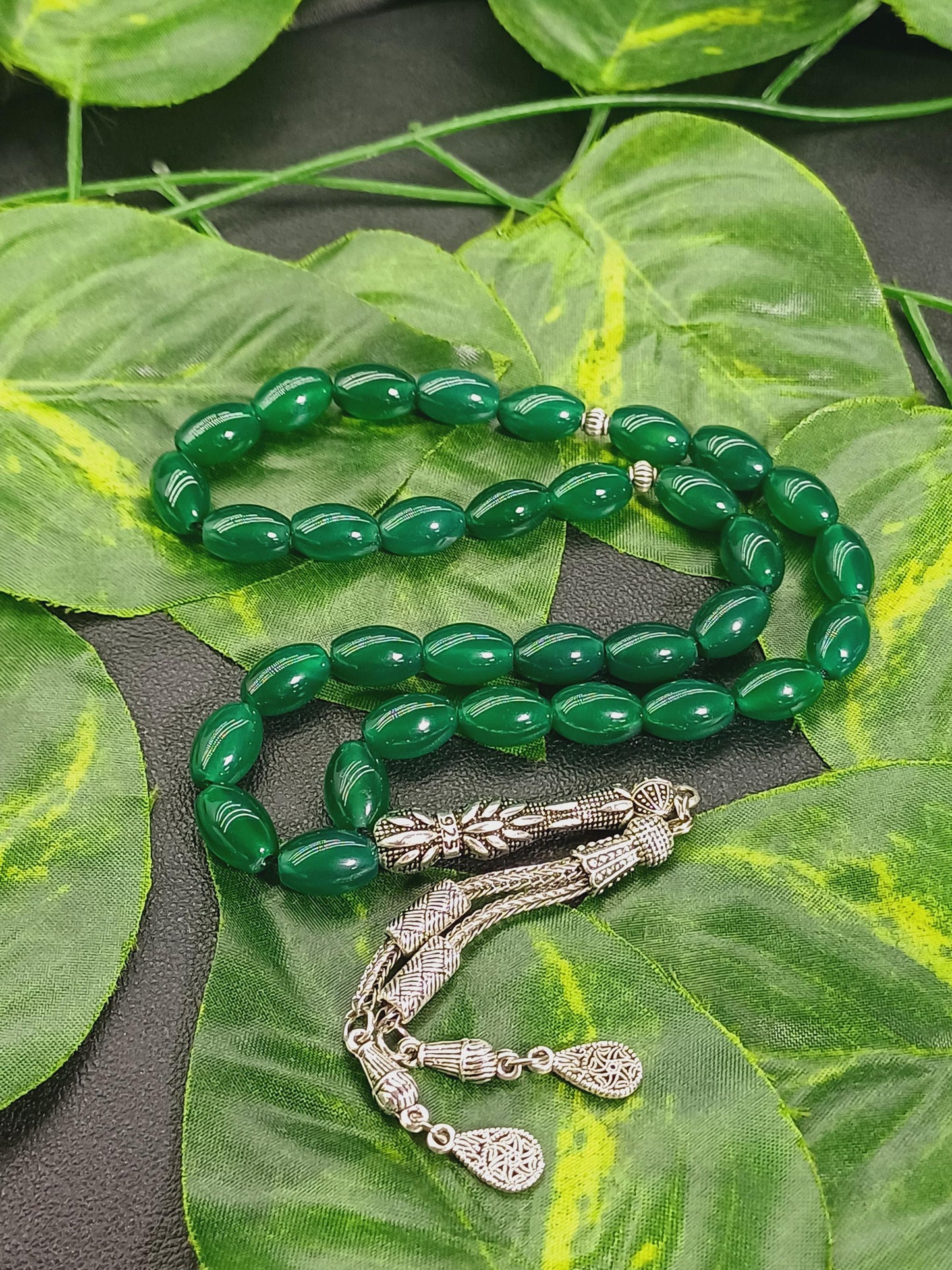 Arpa Kesim Yeşil Akik Doğaltaş Tesbih