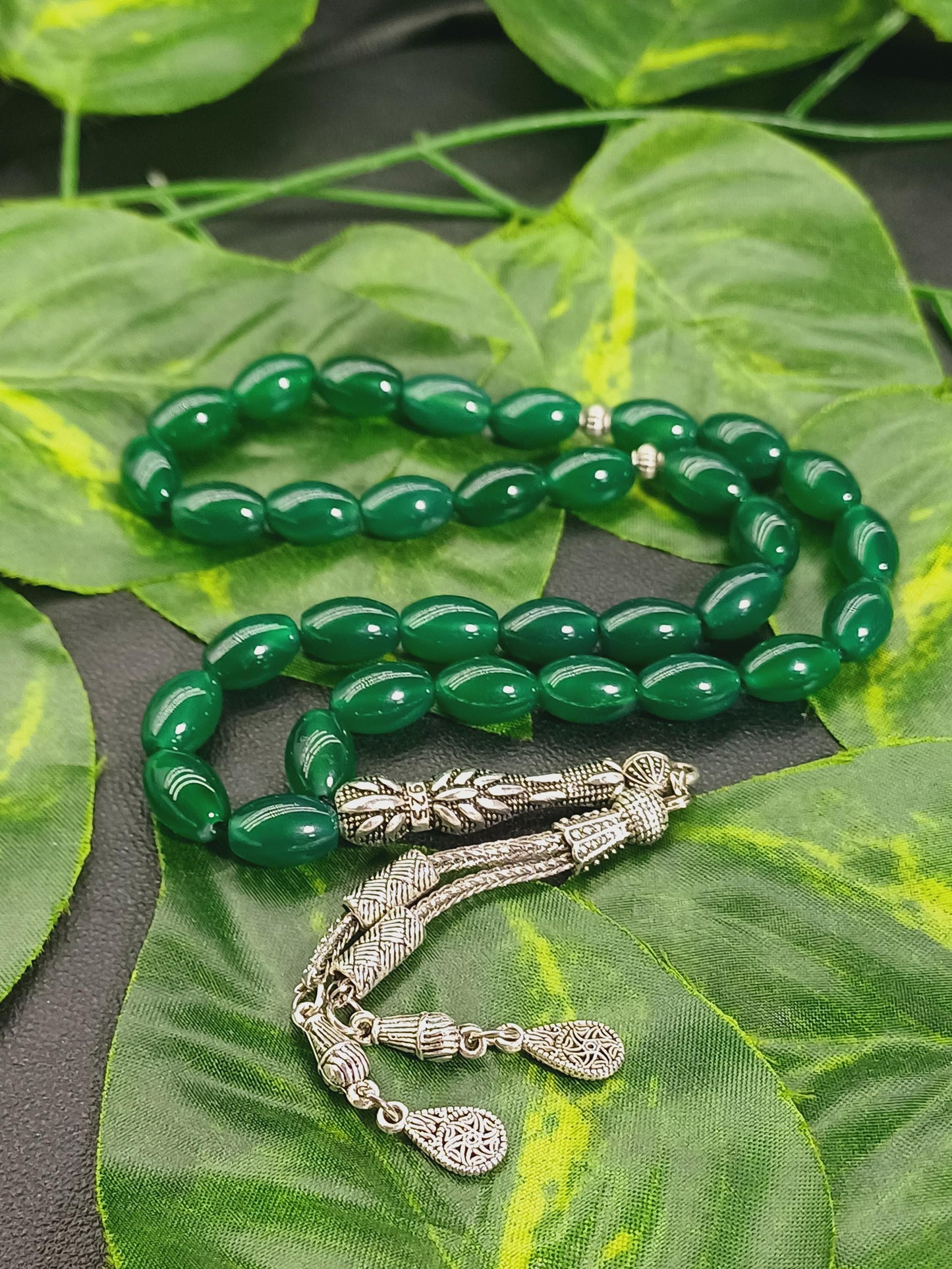 Arpa Kesim Yeşil Akik Doğaltaş Tesbih