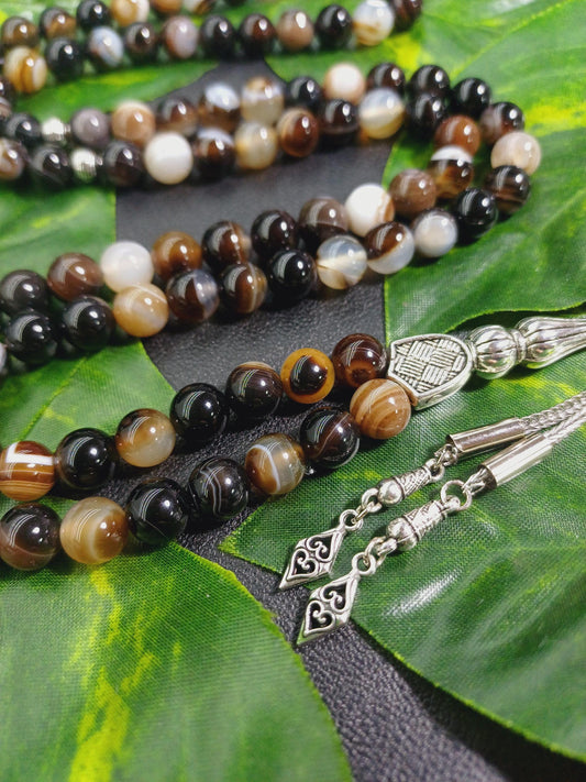 99 Boncuklu 8 mm Kahverengi Akik Tesbih