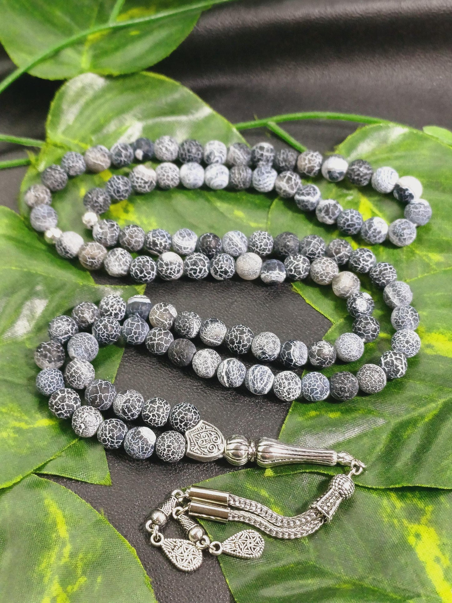 99 Boncuklu Damarlı Akik Tesbih