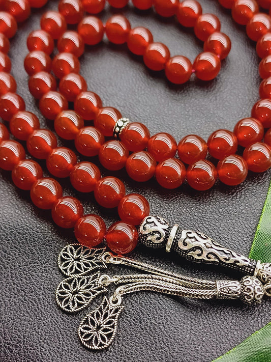 925 Ayar Gümüş Karnelyan Akik Tesbh