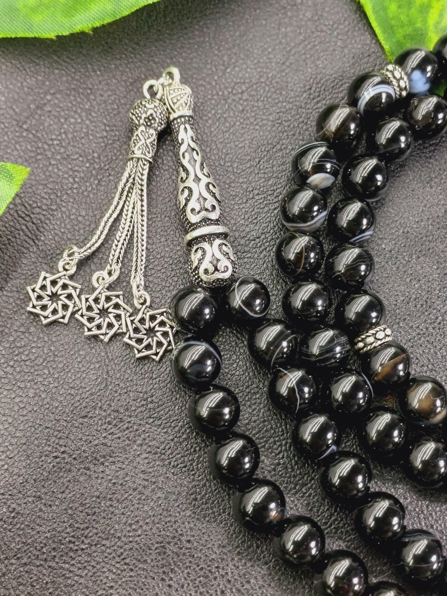 925 Ayar Gümüş 99 Boncuklu Siyah Akik Tesbih