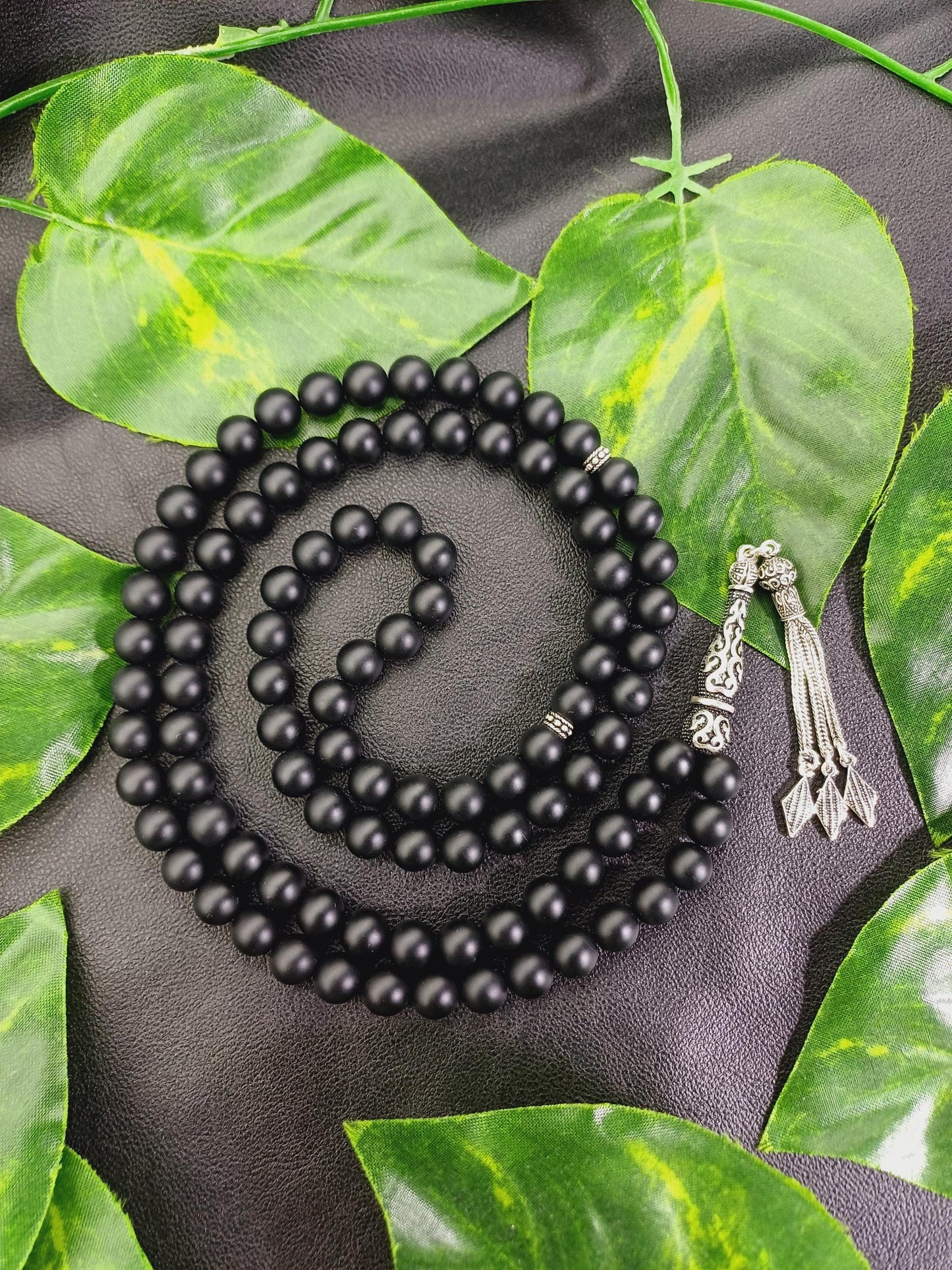 925 Ayar Gümüş Mat Siyah Oniks Tesbih