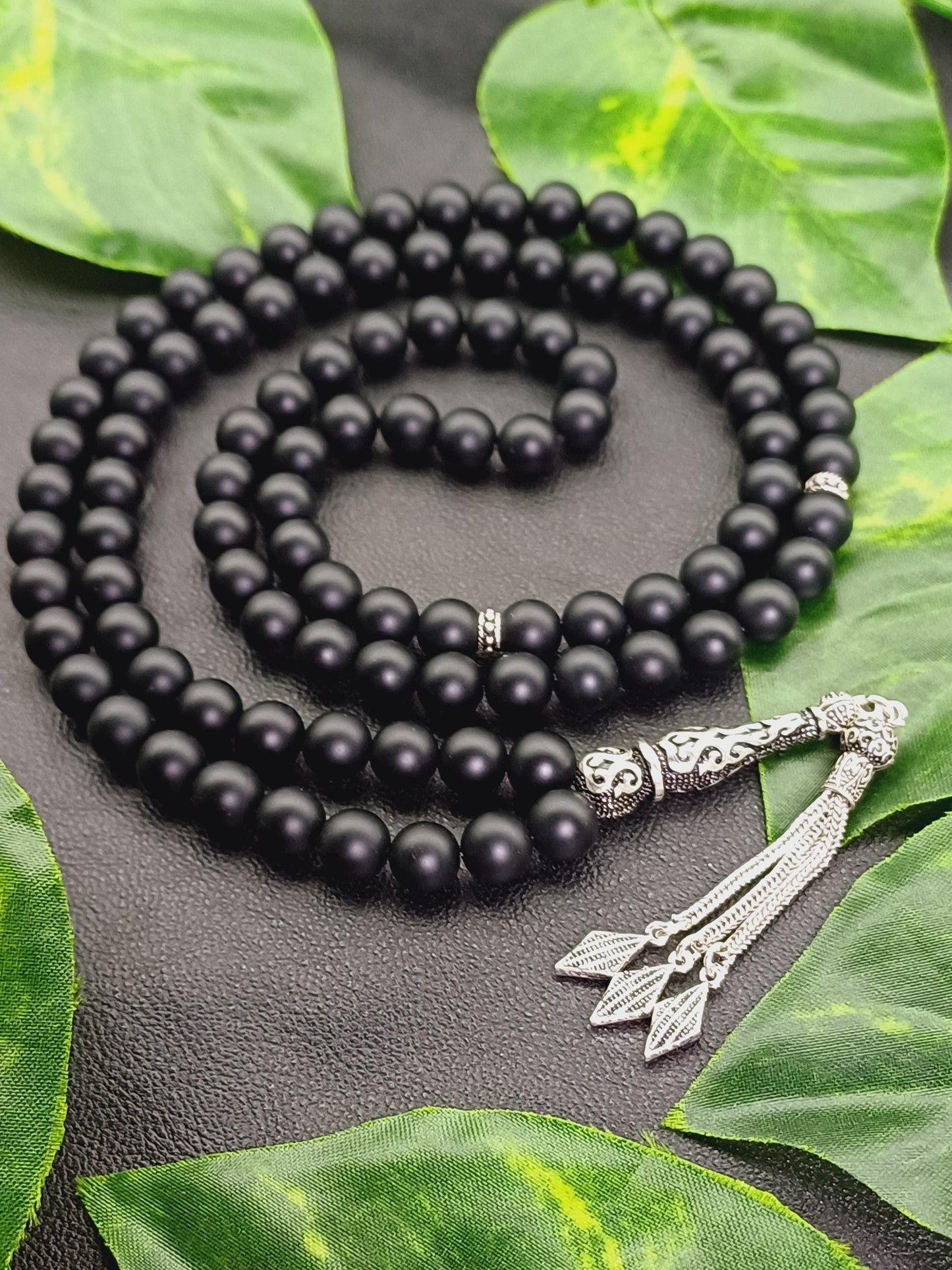 925 Ayar Gümüş Mat Siyah Oniks Tesbih