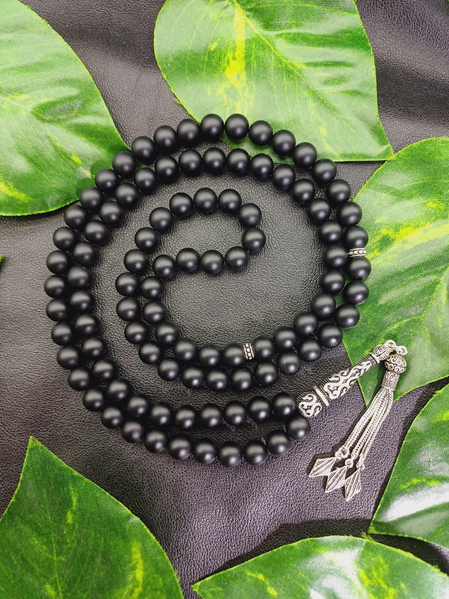 925 Ayar Gümüş Mat Siyah Oniks Tesbih