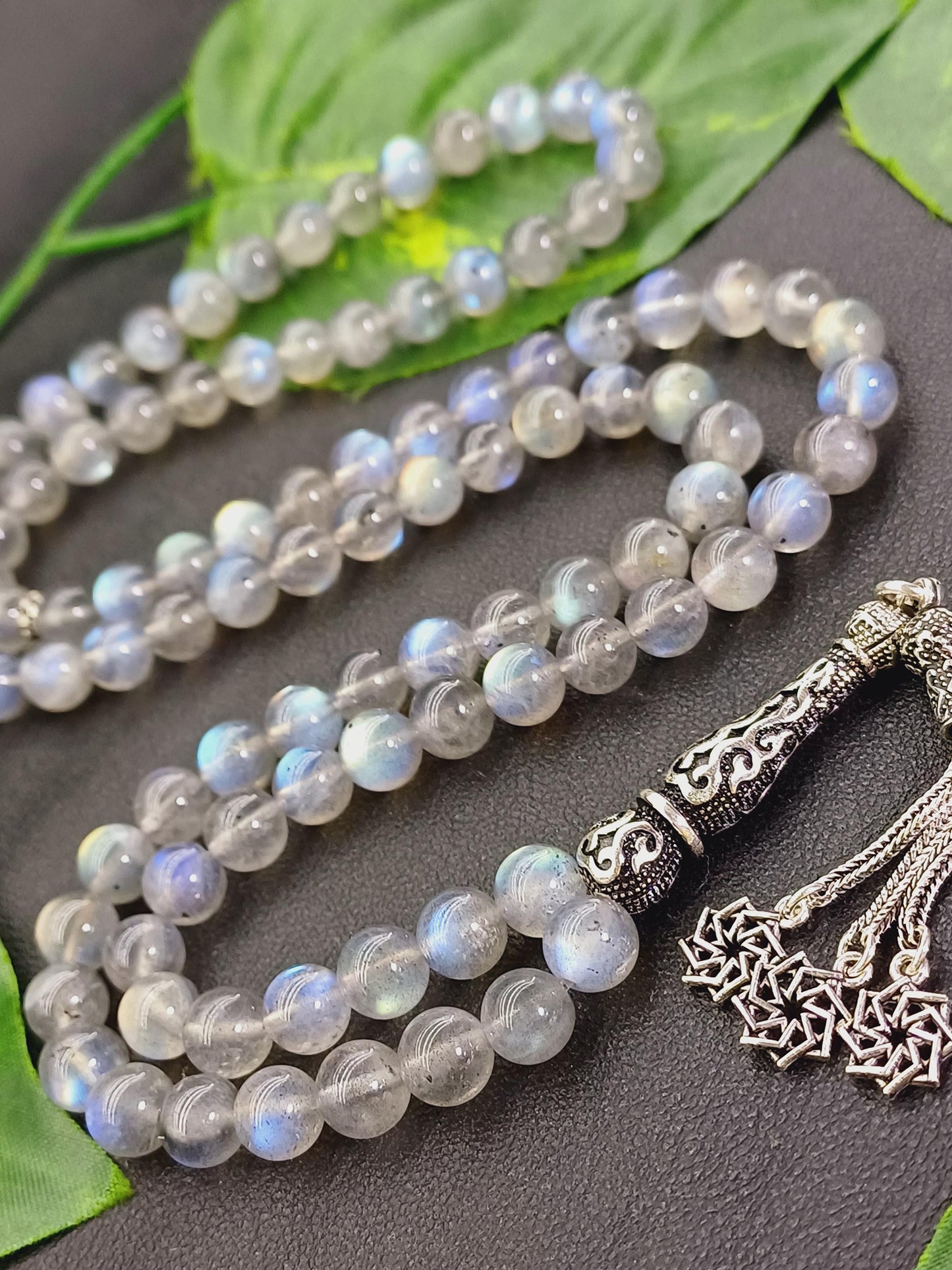 925 Ayar Gümüş 99 Boncuklu Labradorit Tesbih