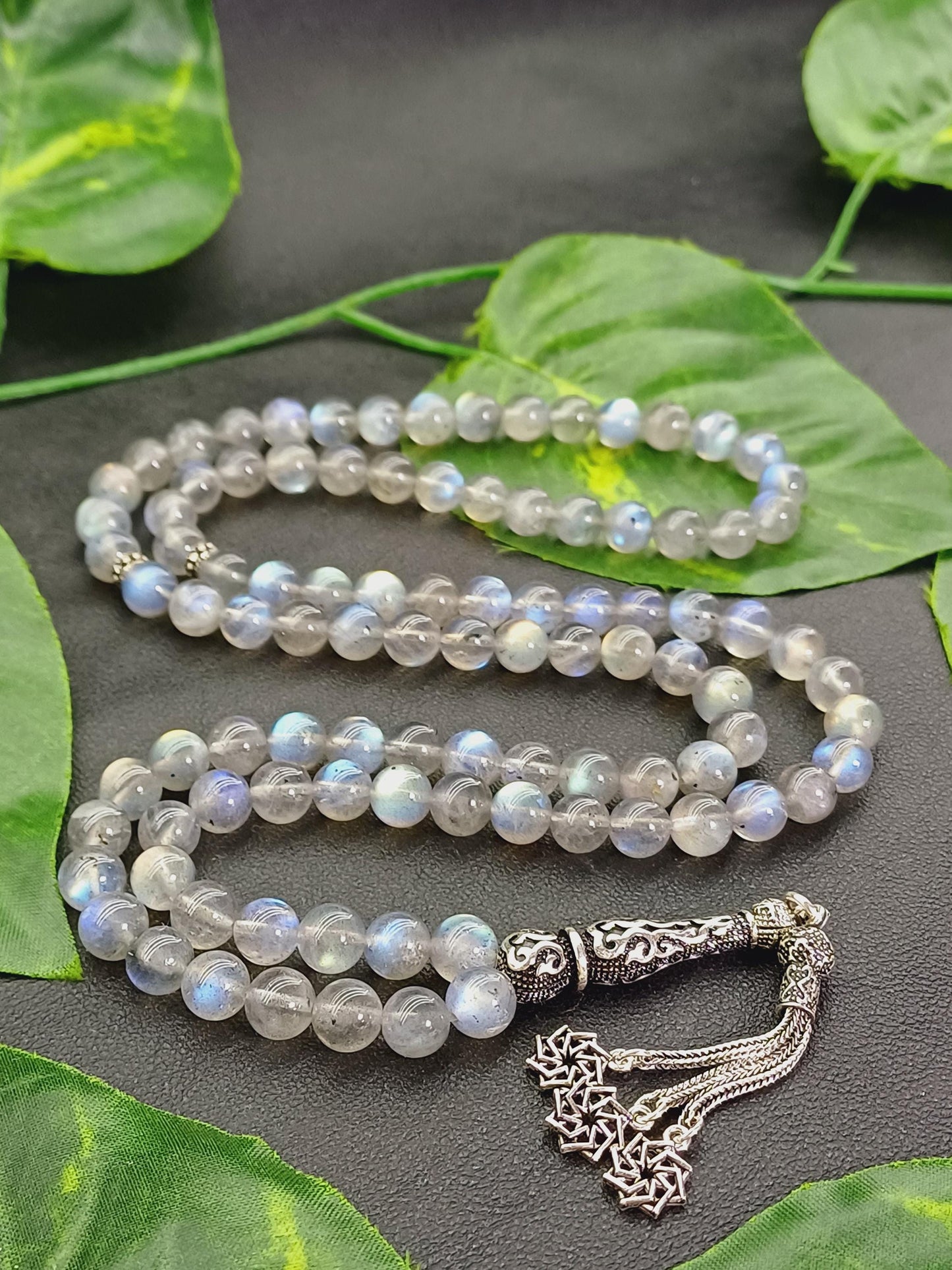 925 Ayar Gümüş 99 Boncuklu Labradorit Tesbih