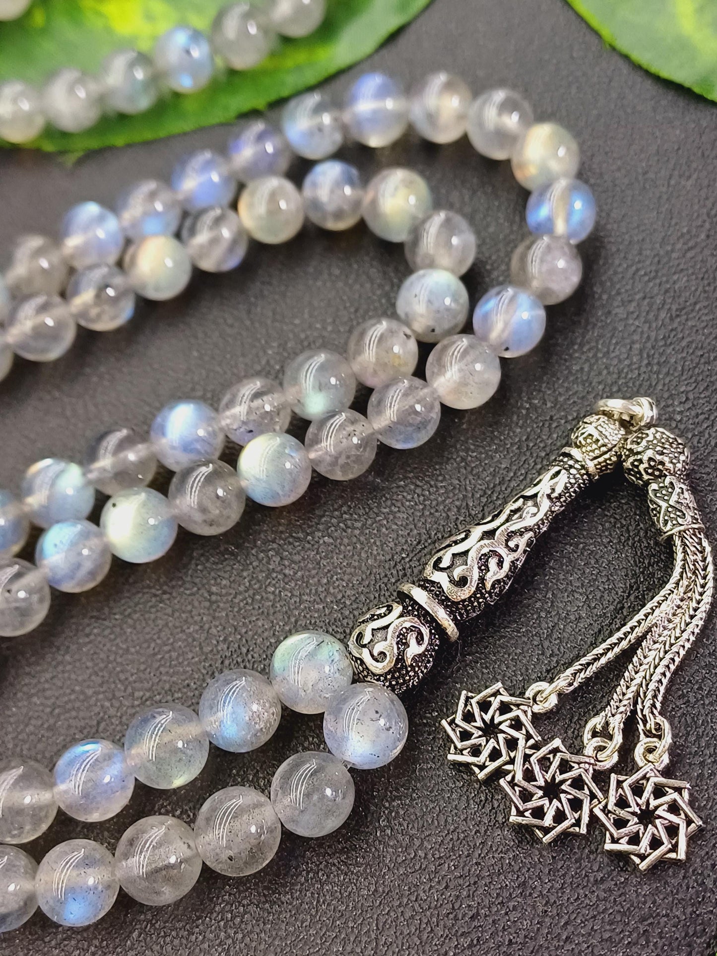 925 Ayar Gümüş 99 Boncuklu Labradorit Tesbih