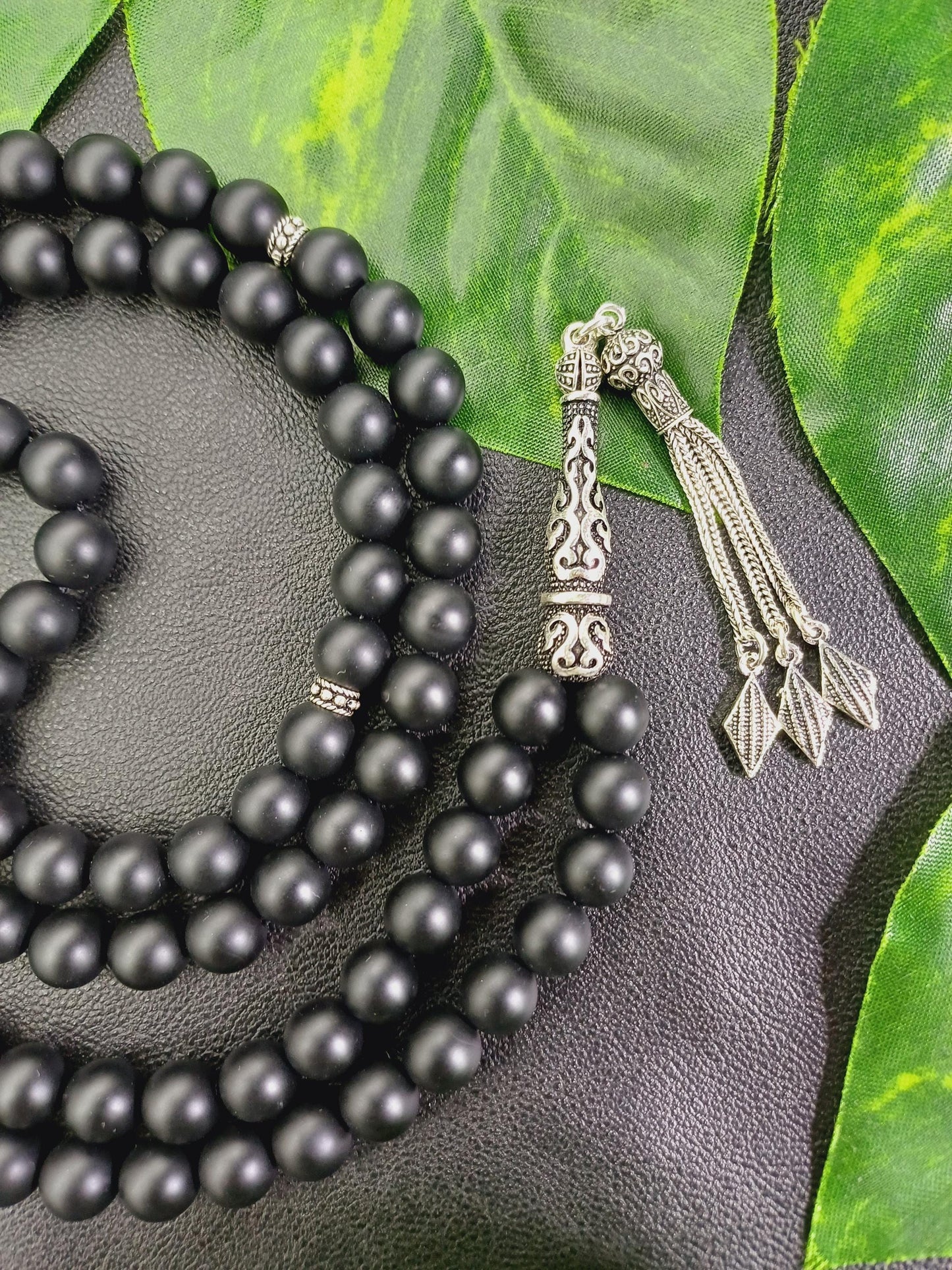 925 Ayar Gümüş Mat Siyah Oniks Tesbih