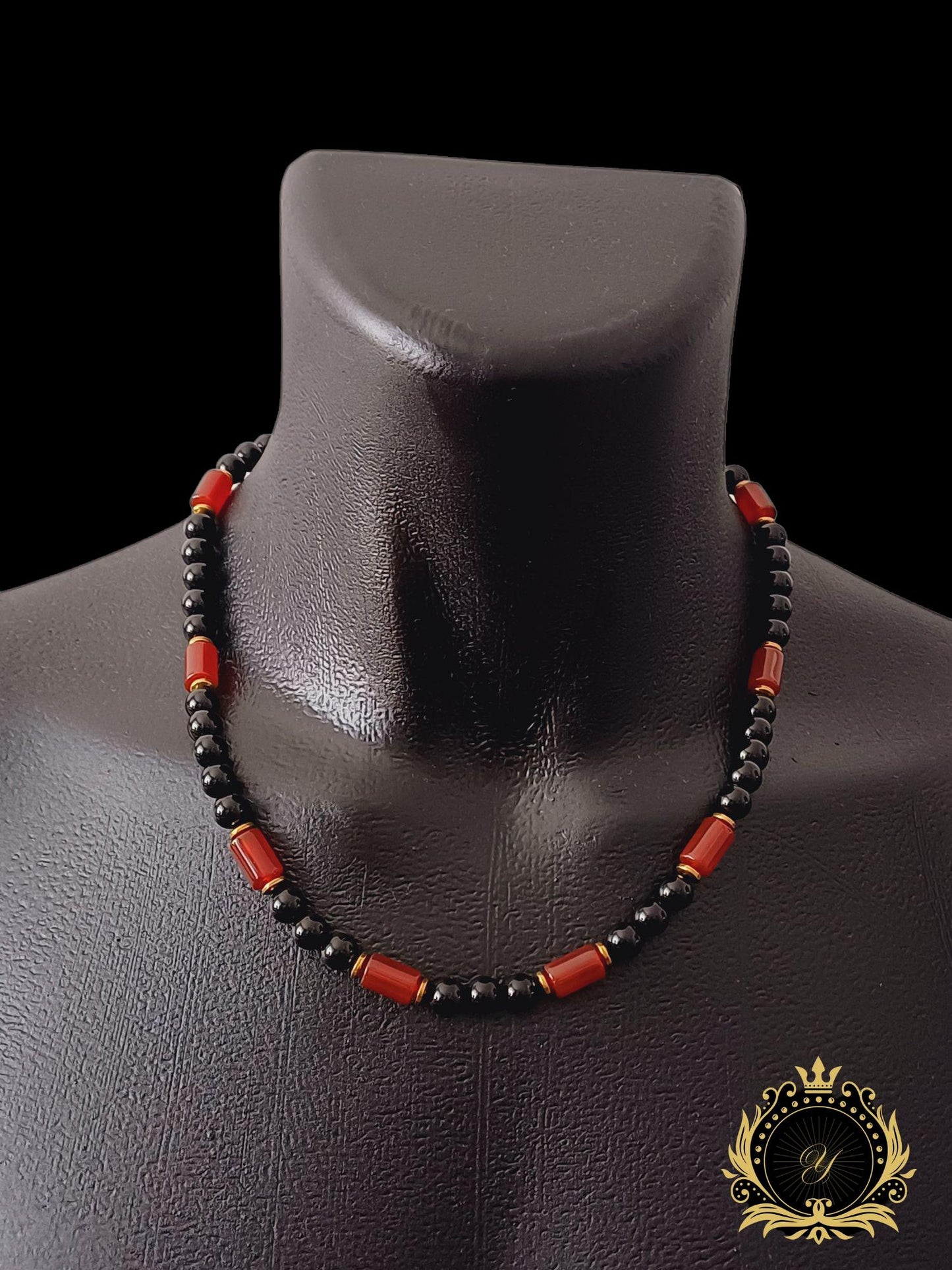 Yemen Akik & Siyah Oniks Doğaltaş Erkek Kolye