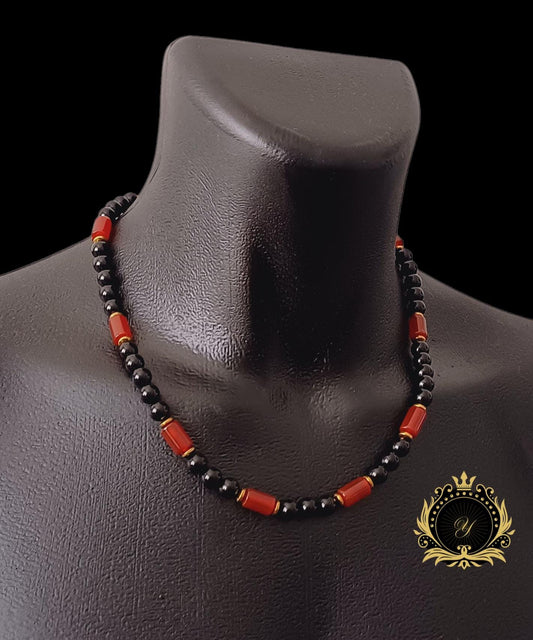 Yemen Akik & Siyah Oniks Doğaltaş Erkek Kolye