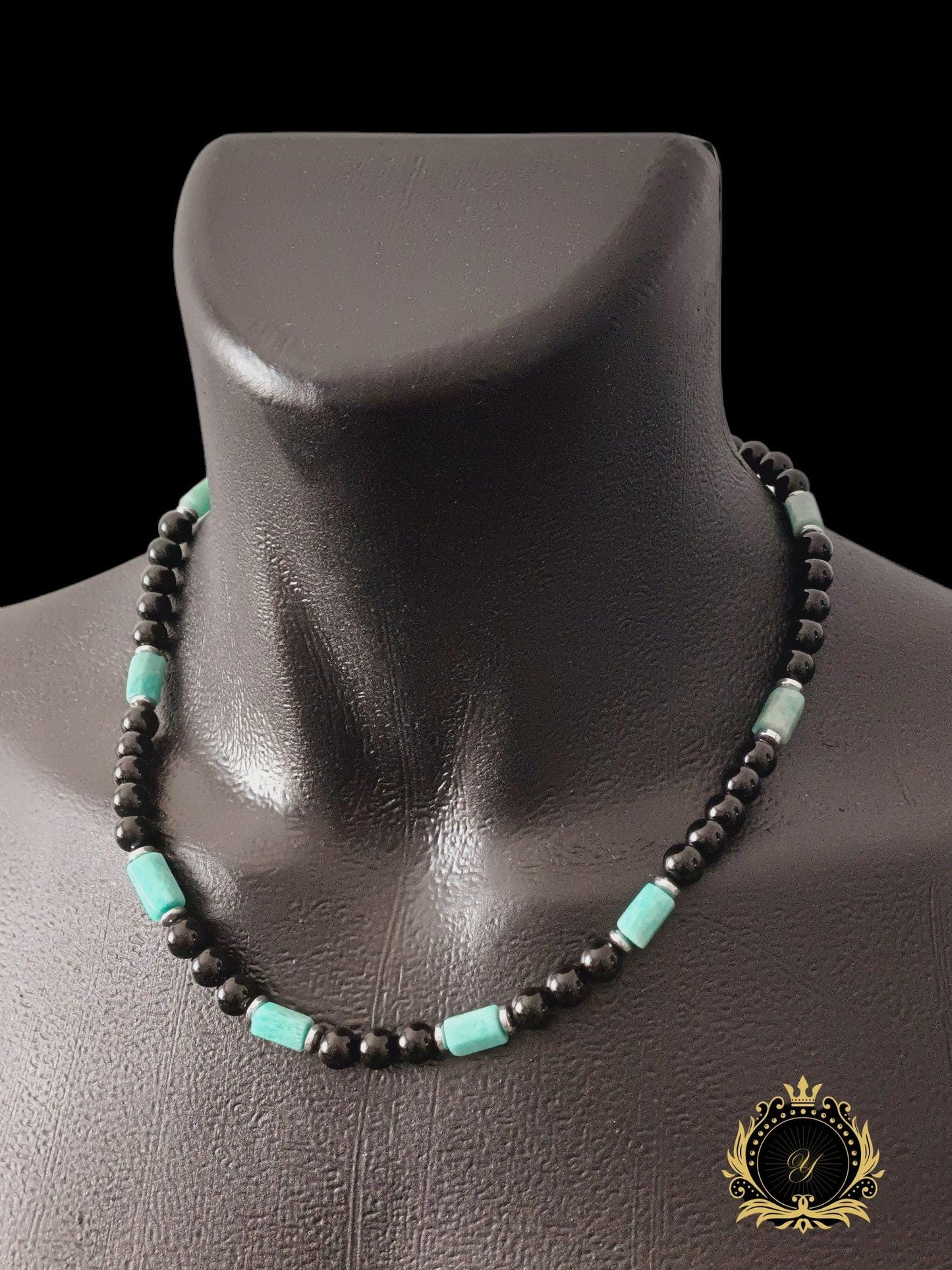 Amazonit & Mat Siyah Oniks Erkek Kolye