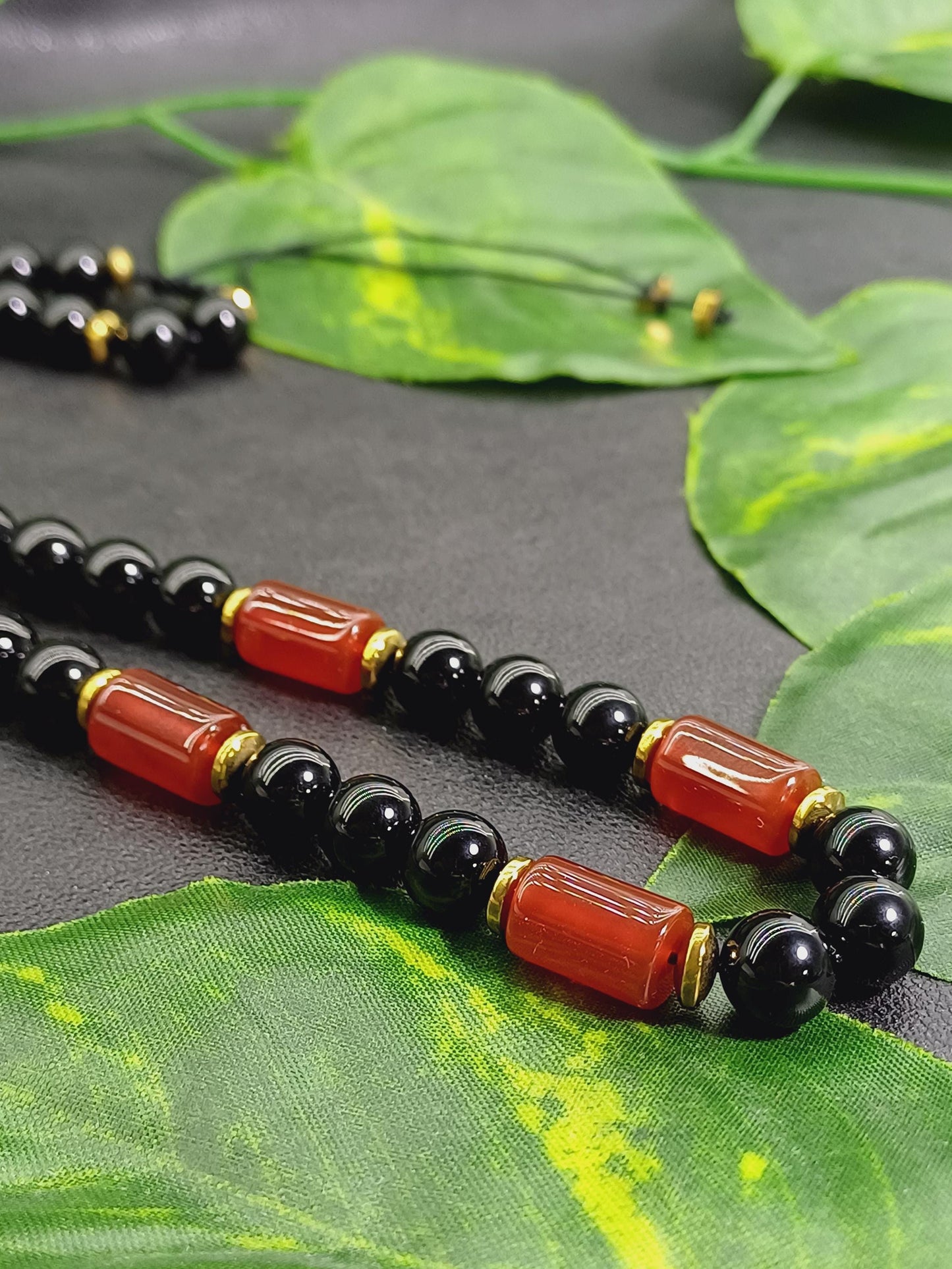 Yemen Akik & Siyah Oniks Doğaltaş Erkek Kolye