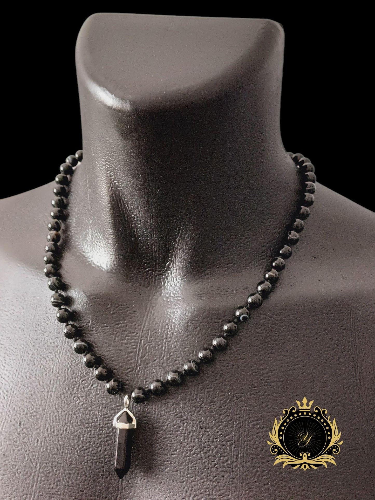 Siyah Akik Erkek Doğaltaş Kolye