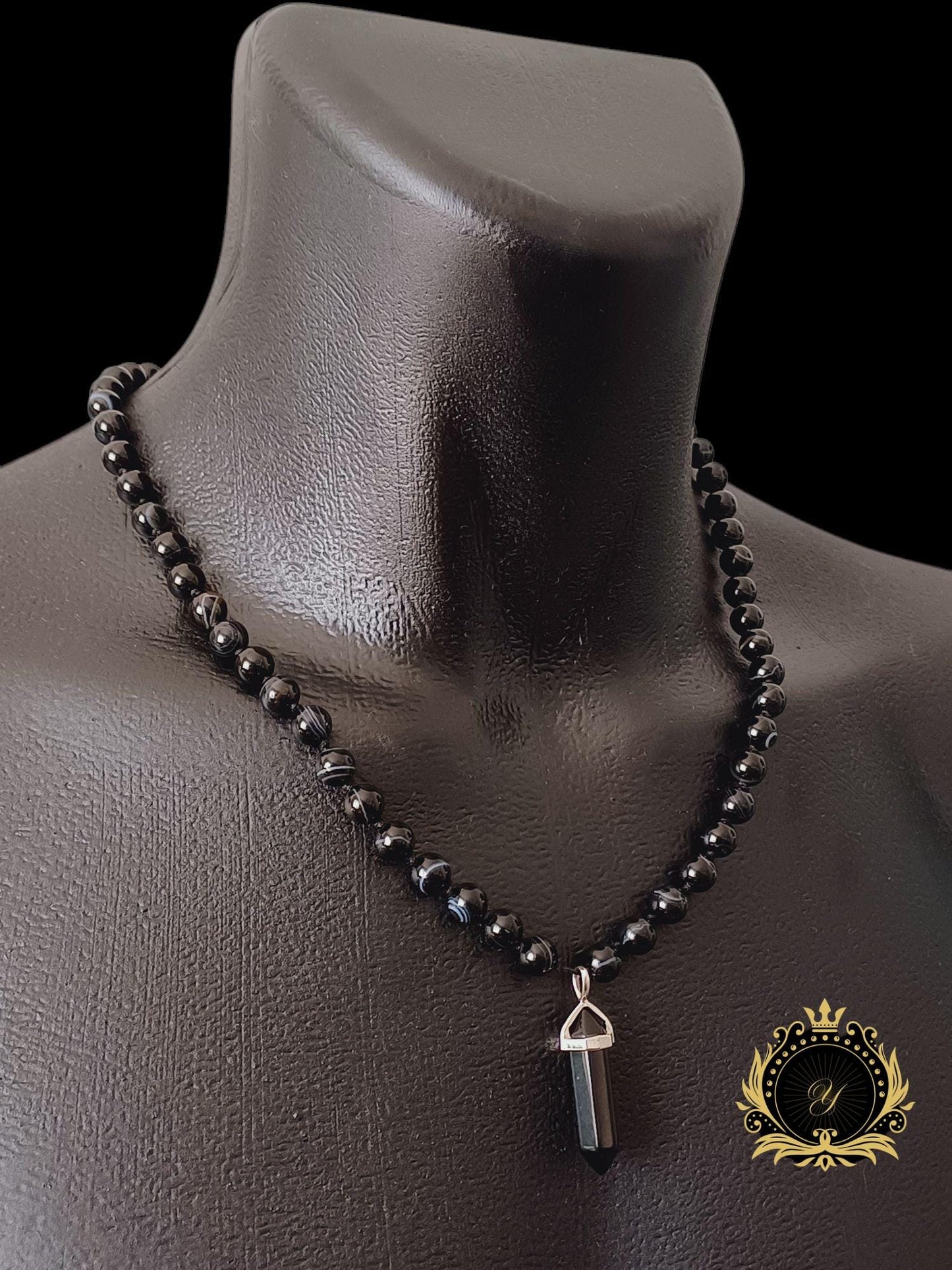 Siyah Akik Erkek Doğaltaş Kolye