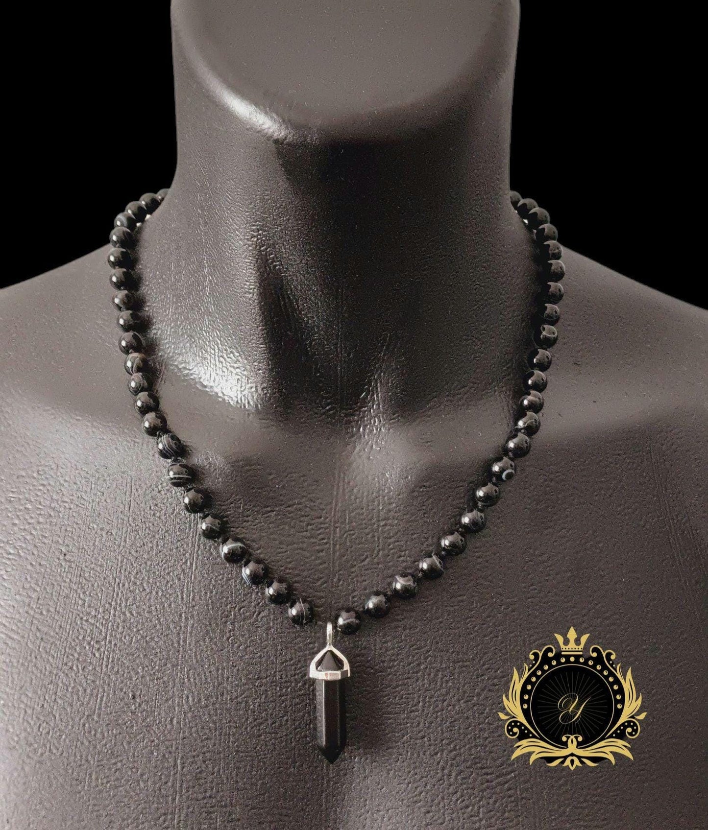 Siyah Akik Erkek Doğaltaş Kolye