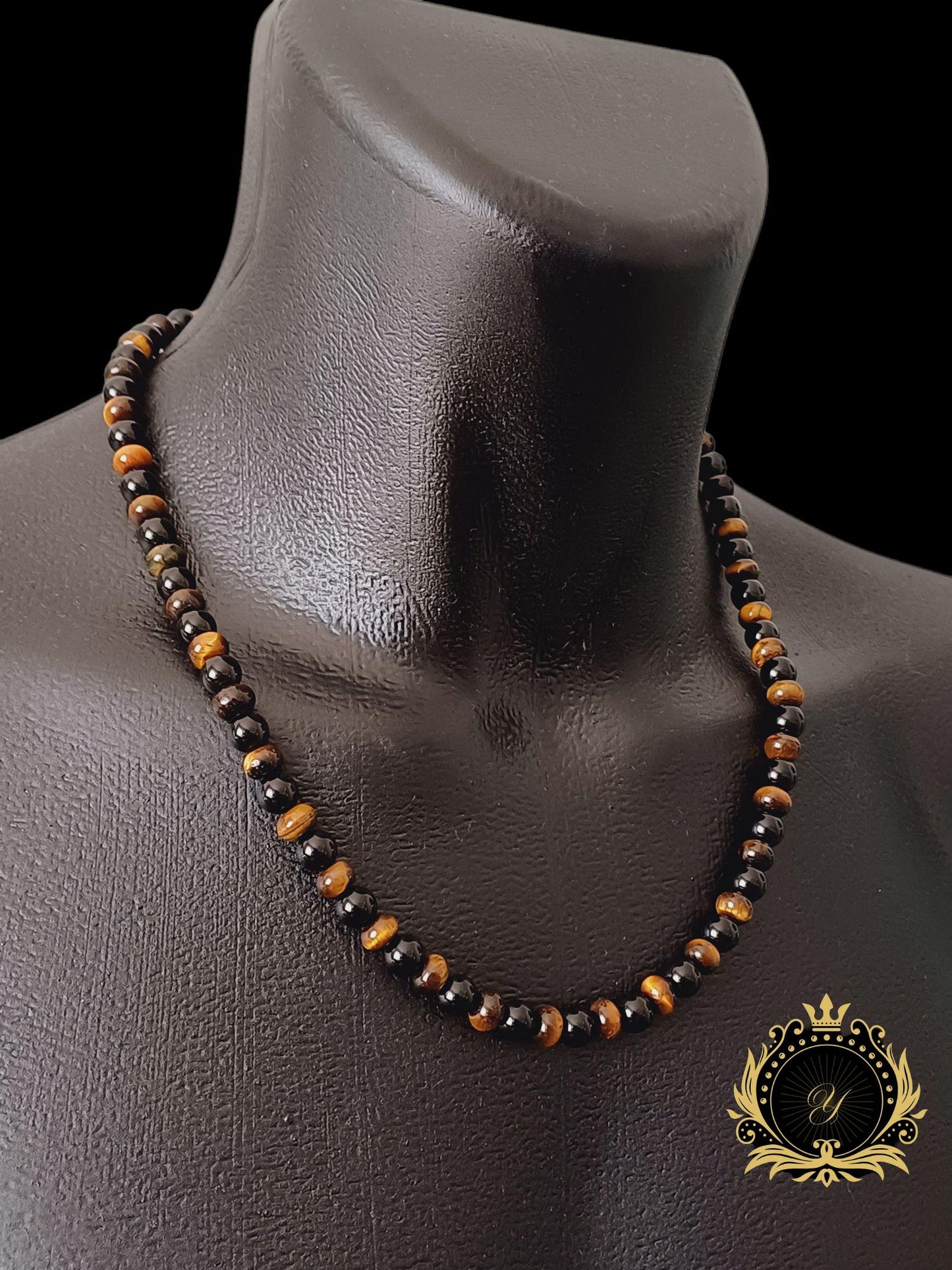 Kaplan Gözü & Siyah Oniks Erkek Doğaltaş Kolye