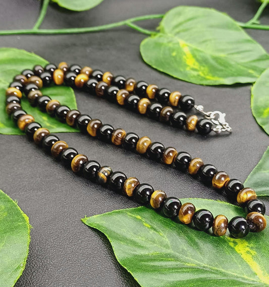 Kaplan Gözü & Siyah Oniks Erkek Doğaltaş Kolye