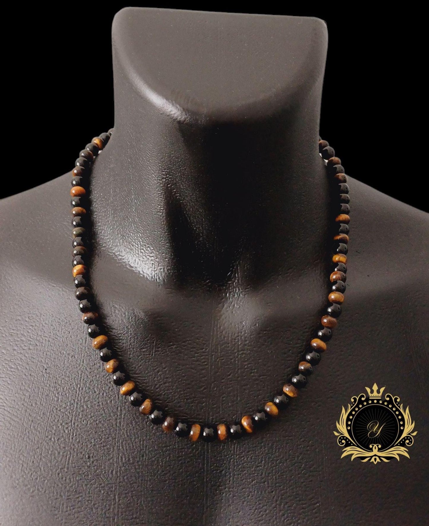 Kaplan Gözü & Siyah Oniks Erkek Doğaltaş Kolye