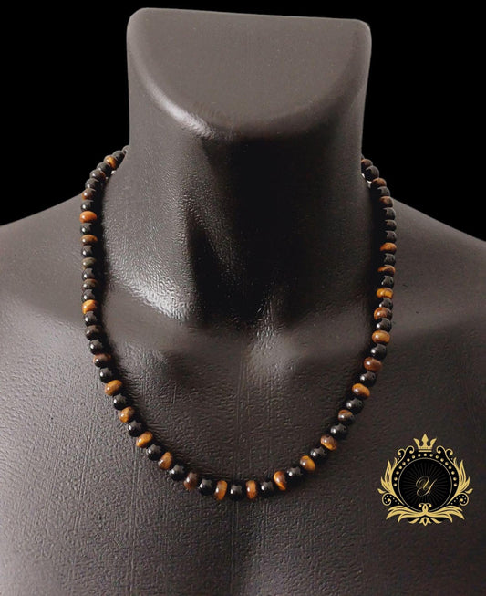 Kaplan Gözü & Siyah Oniks Erkek Doğaltaş Kolye