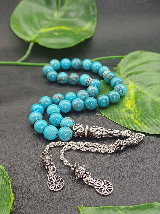 Orijinal Turkuaz (Firuze) 925 Ayar Gümüş Tesbih