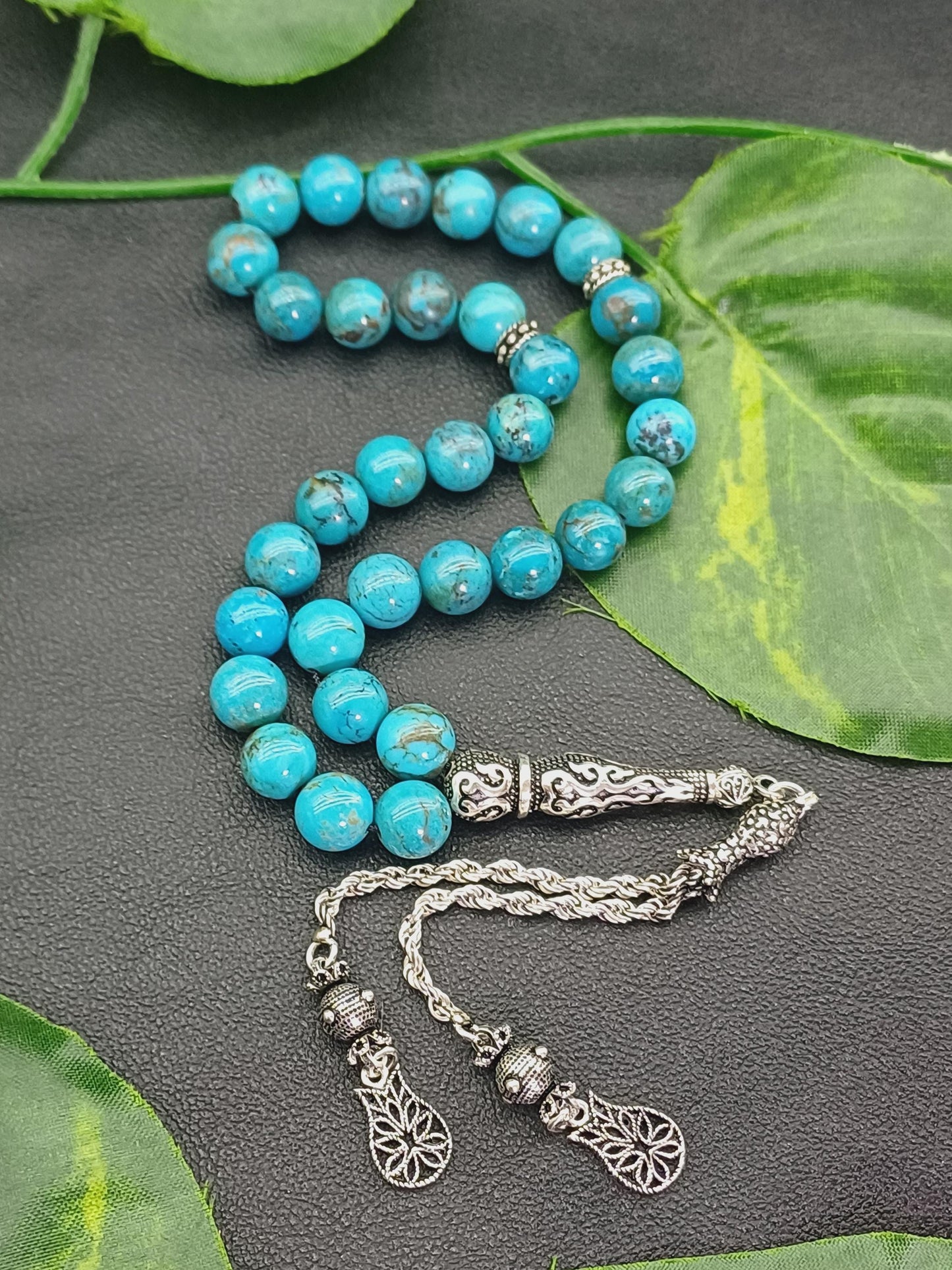 Orijinal Turkuaz (Firuze) 925 Ayar Gümüş Tesbih