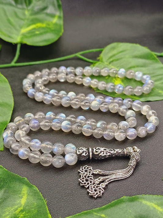 925 Ayar Gümüş 99 Boncuklu Labradorit Tesbih