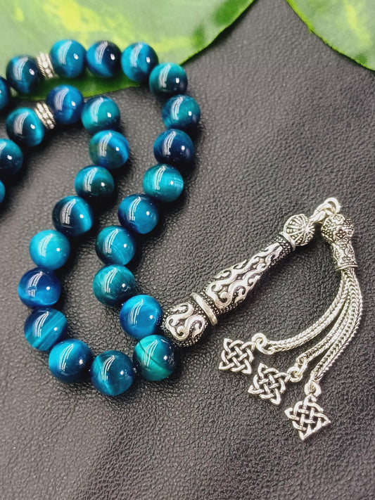 925 Ayar Gümüş Okyanus Mavisi Kaplan Gözü Tesbih