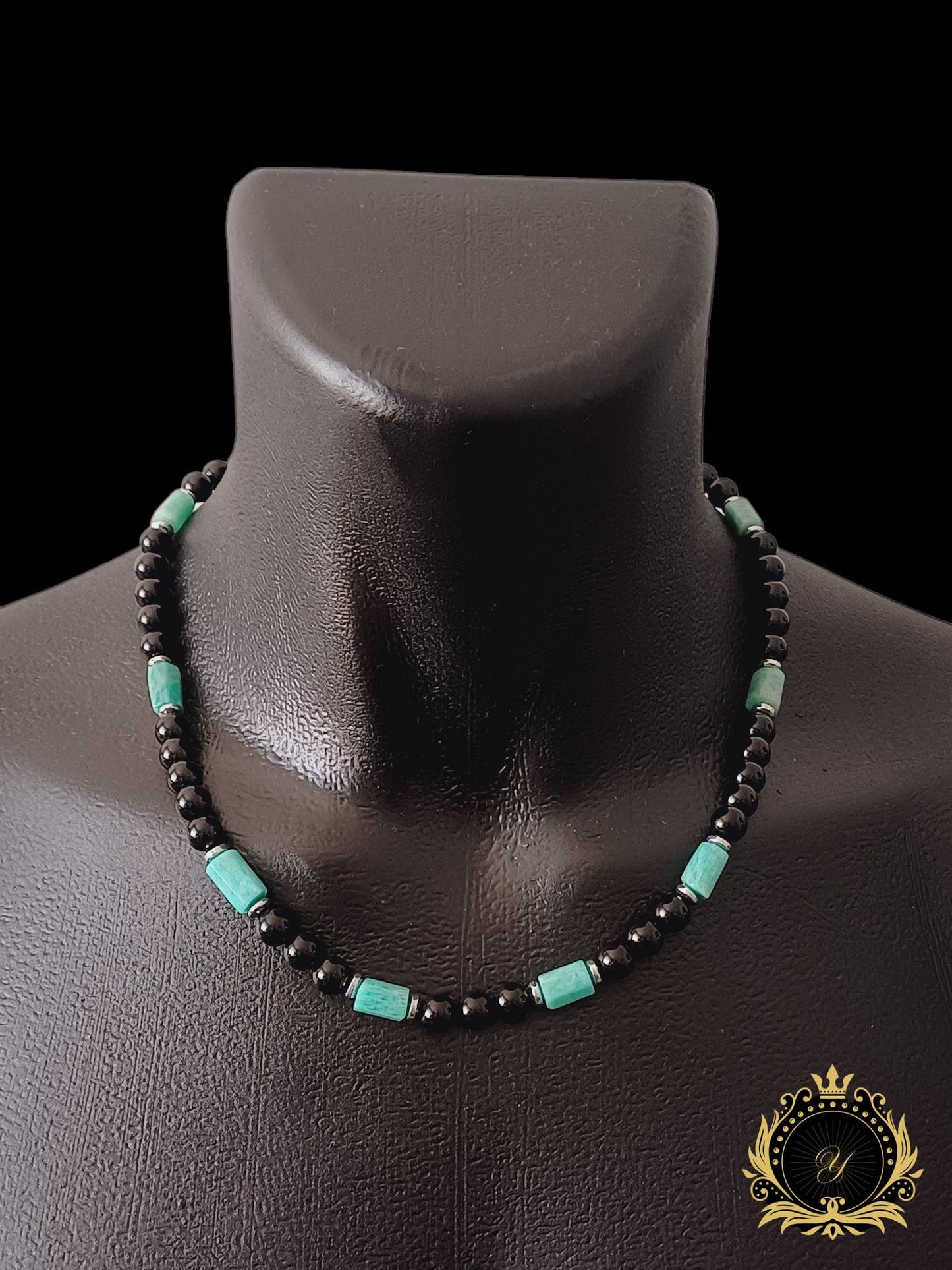 Amazonit & Mat Siyah Oniks Erkek Kolye