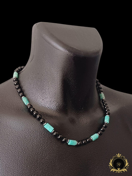 Amazonit & Mat Siyah Oniks Erkek Kolye