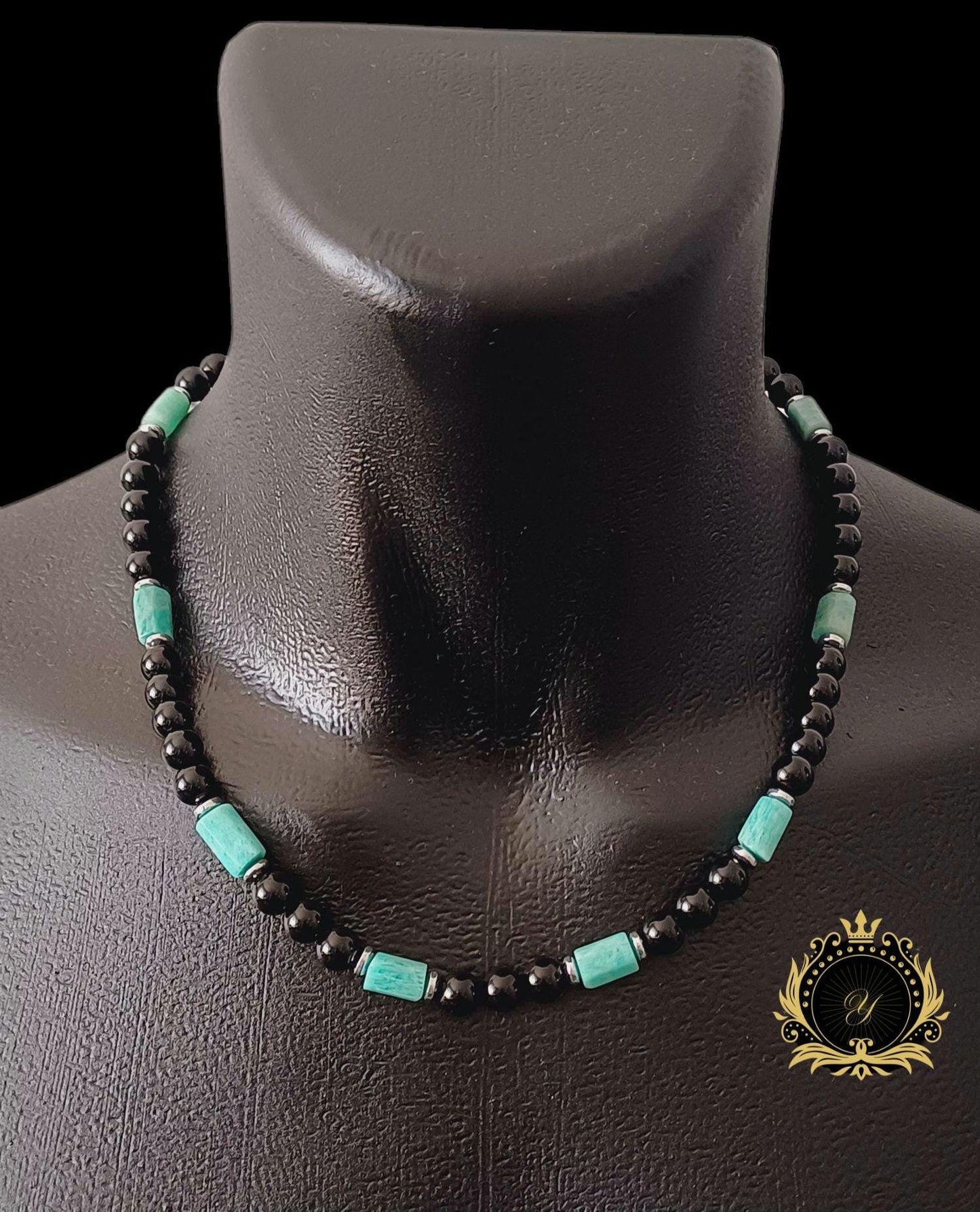 Amazonit & Mat Siyah Oniks Erkek Kolye