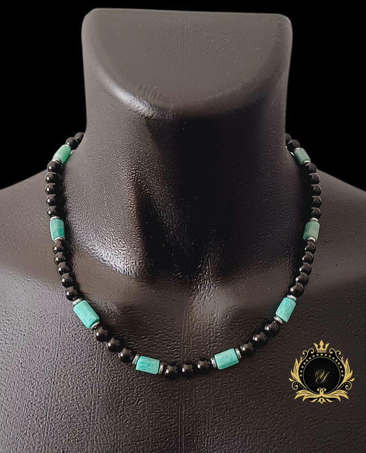 Amazonit & Mat Siyah Oniks Erkek Kolye